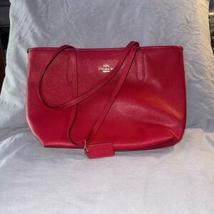 Coach Red Leather Tote with Gold Logo